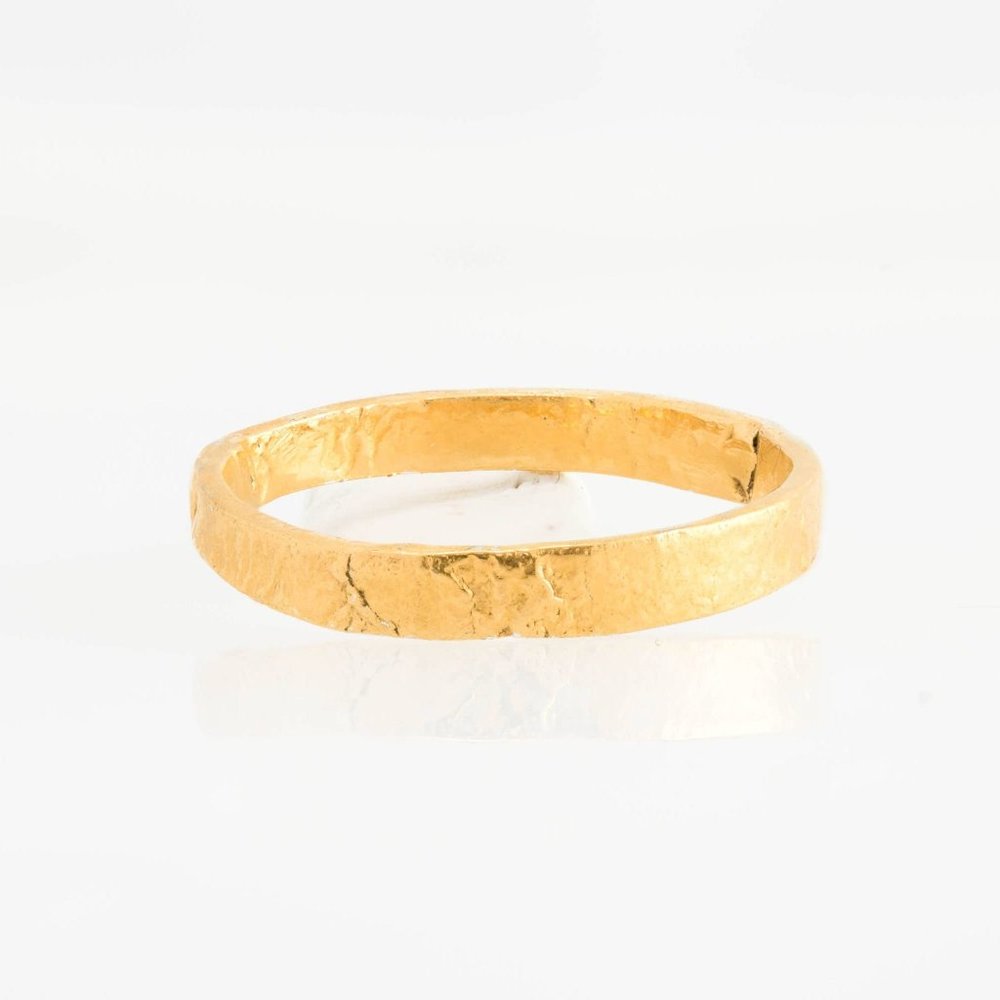 3mm Yellow Gold Band Textured Gold Ring Mens Unique Wedding Band